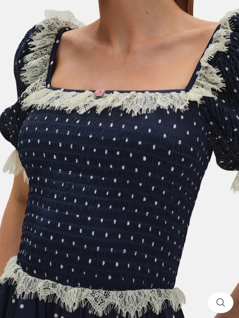 For Love And Lemons Navy Polka Dot Lace-Trim Mini Dress - Picture 3 of 8